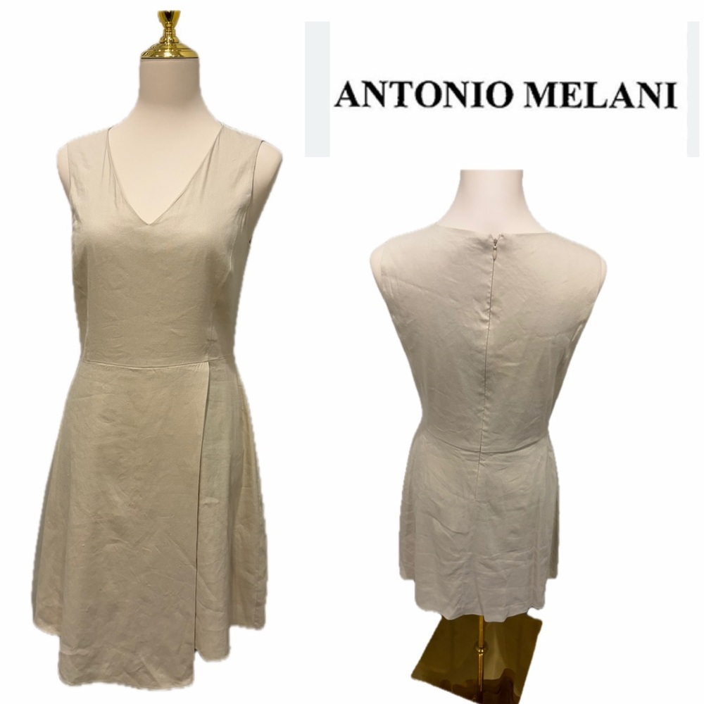 ANTONIO MELANI Classic‎ Cream V-Neck Sleeveless A-Line sheath Dress